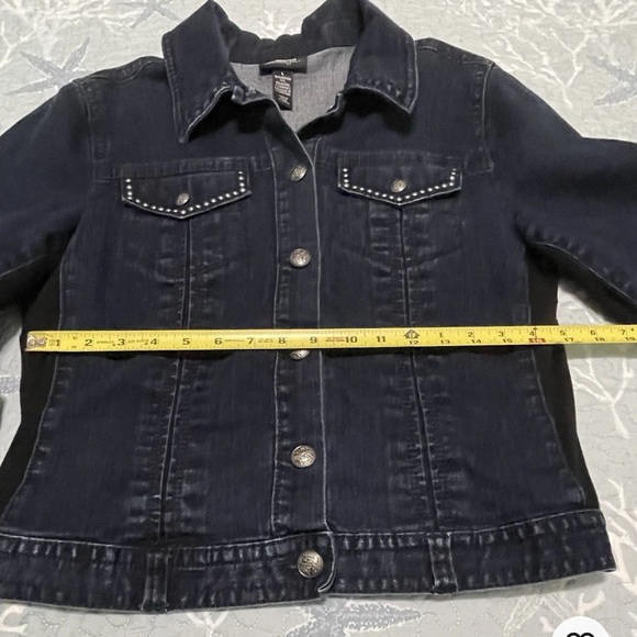 Style & Comp Premium Jacket Size L Dark Blue Women’s Studded Denim Jacket - Picture 3 of 4